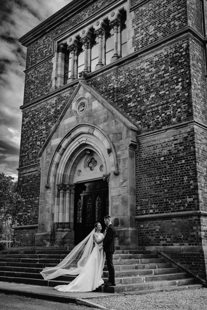 Luxury wedding photo of bride and groom at Dalton Old Pump House